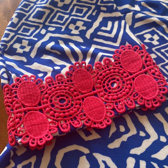 Joy Joy LIKE NEW Abstract Blue & White Mid-Sheath Dress - Sz Small - Picture 5 of 14